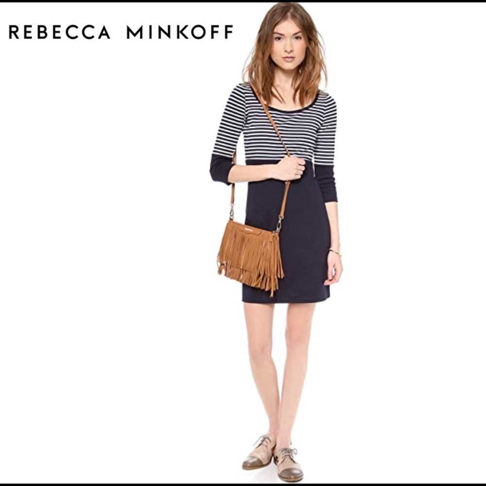 Rebecca Minkoff Finn Suede Fringe Crossbody Boho Bag in Tan